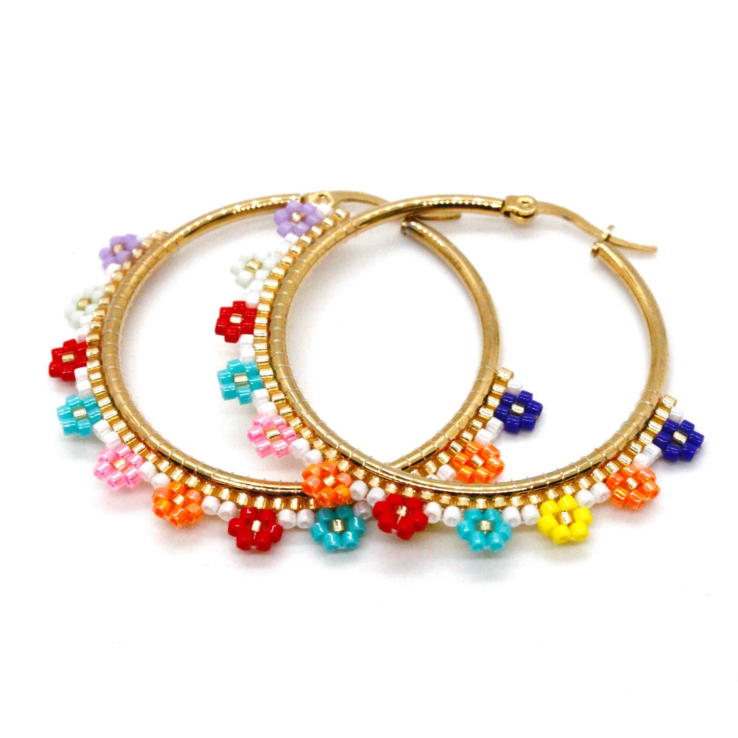 Flower Beaded Hoops