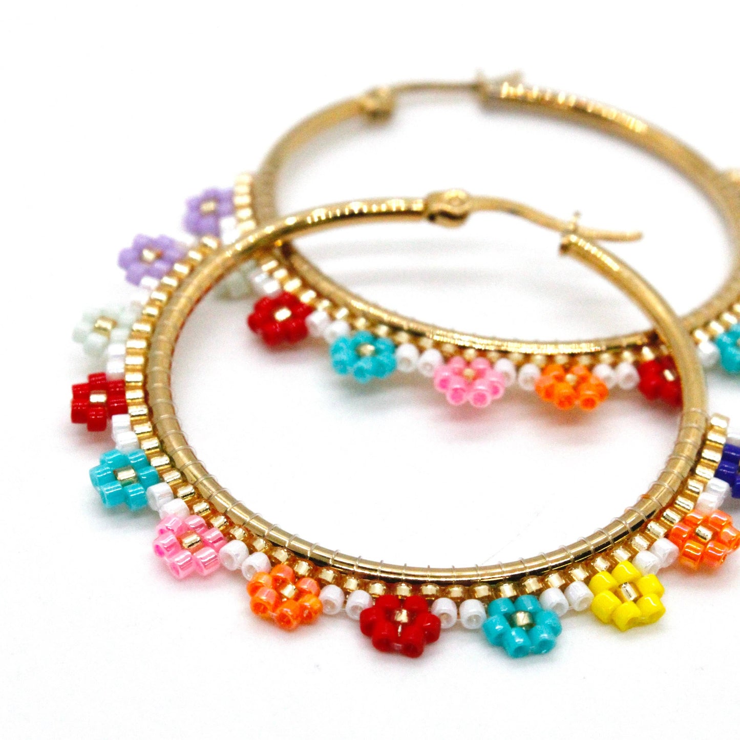 Flower Beaded Hoops