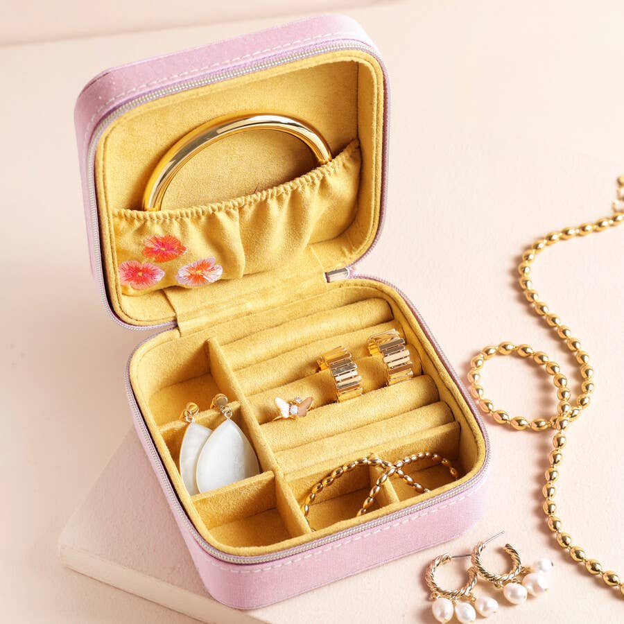 Sunshine & Flowers | Embroidered Travel Jewelry Case