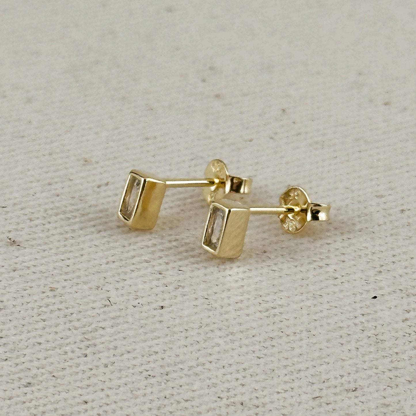 Mini Bezel Baguette Stud Earrings