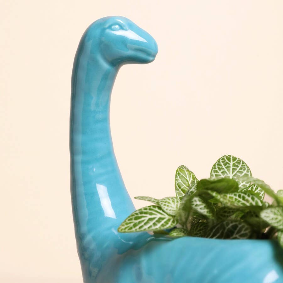 Teal Diplodocus Dinosaur Planter