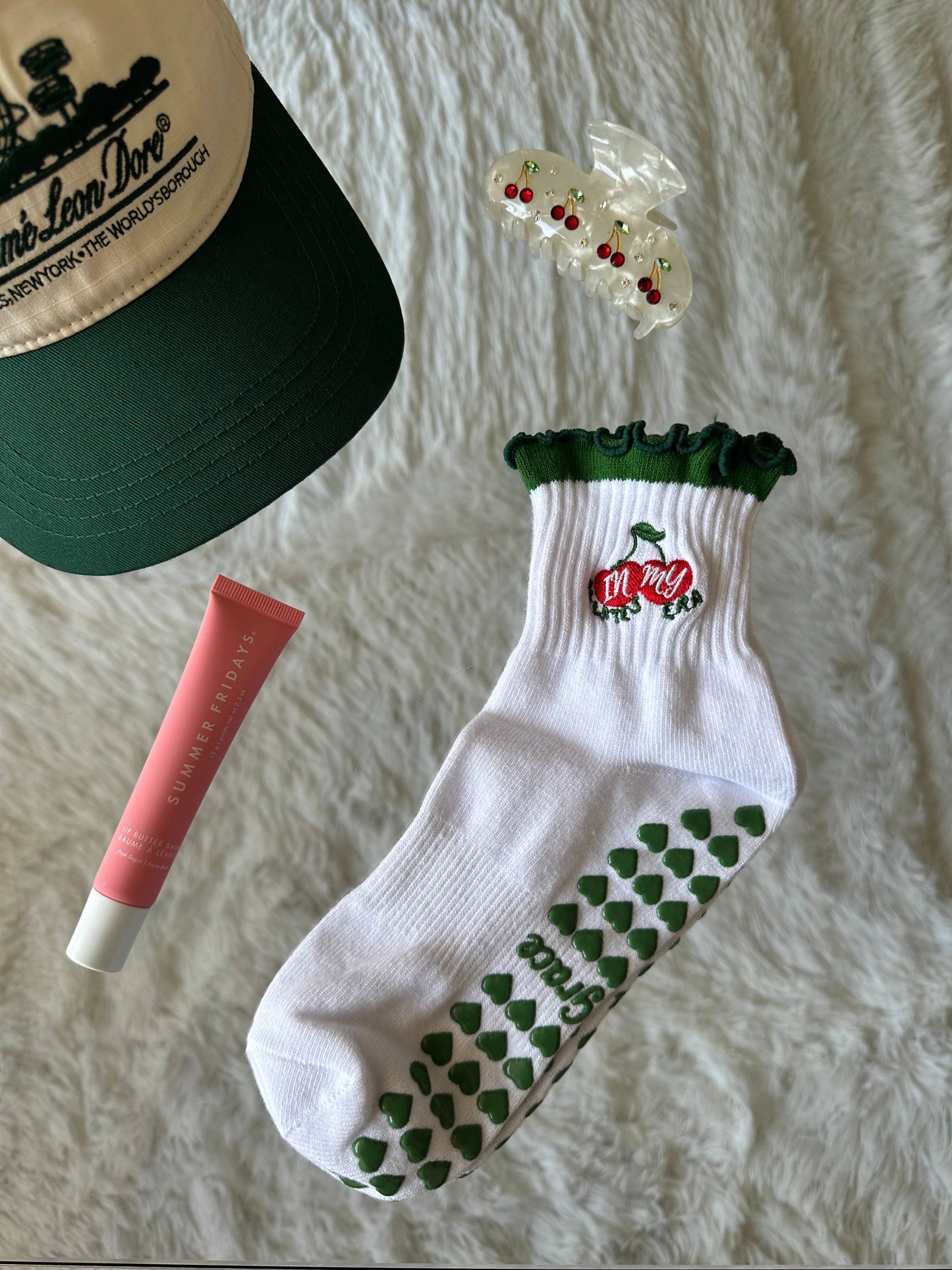 Cherry Pilates Era Grip Sock | Green