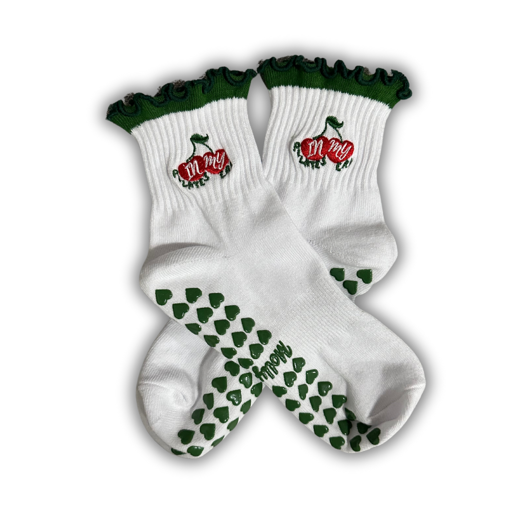 Cherry Pilates Era Grip Sock | Green