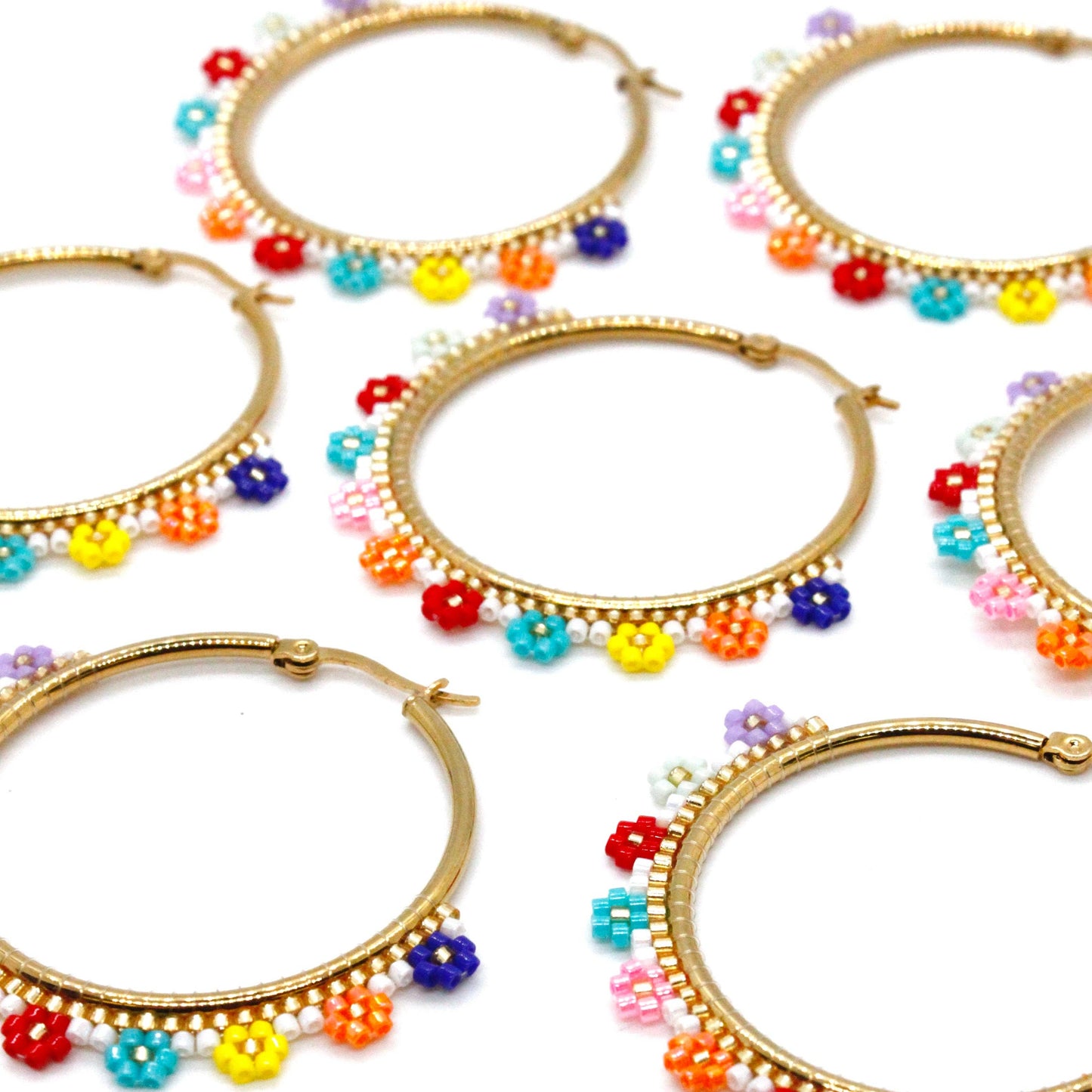 Flower Beaded Hoops