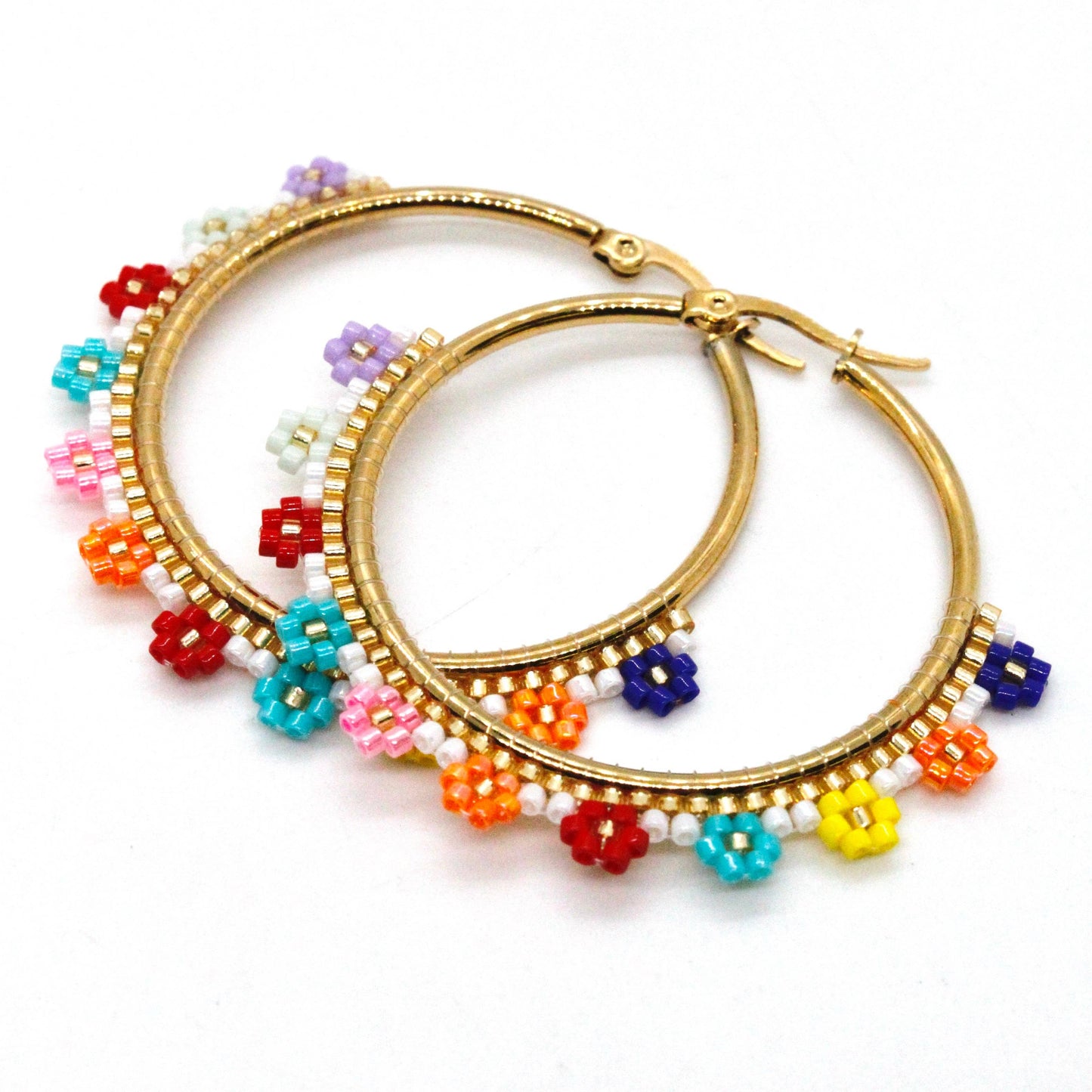 Flower Beaded Hoops