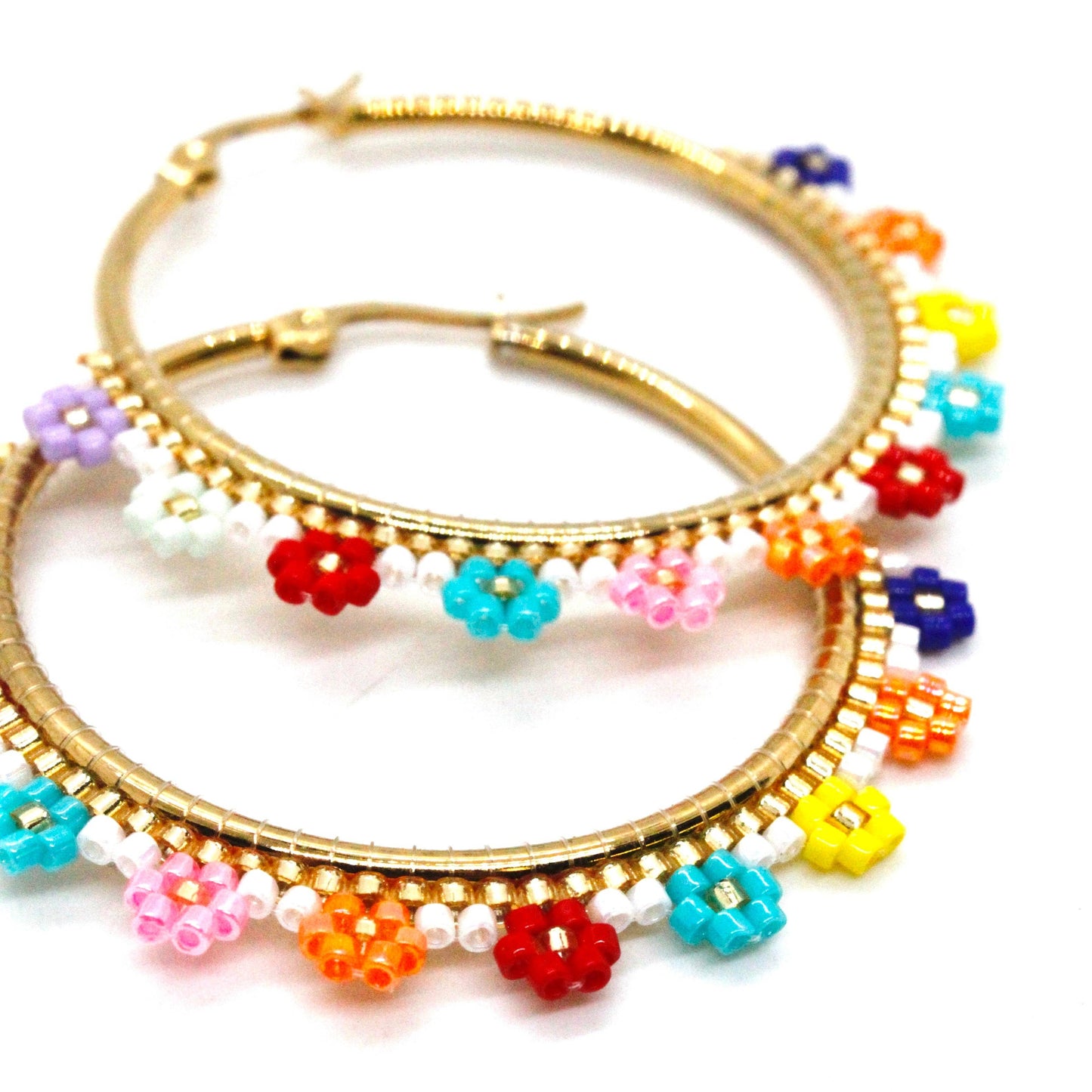 Flower Beaded Hoops