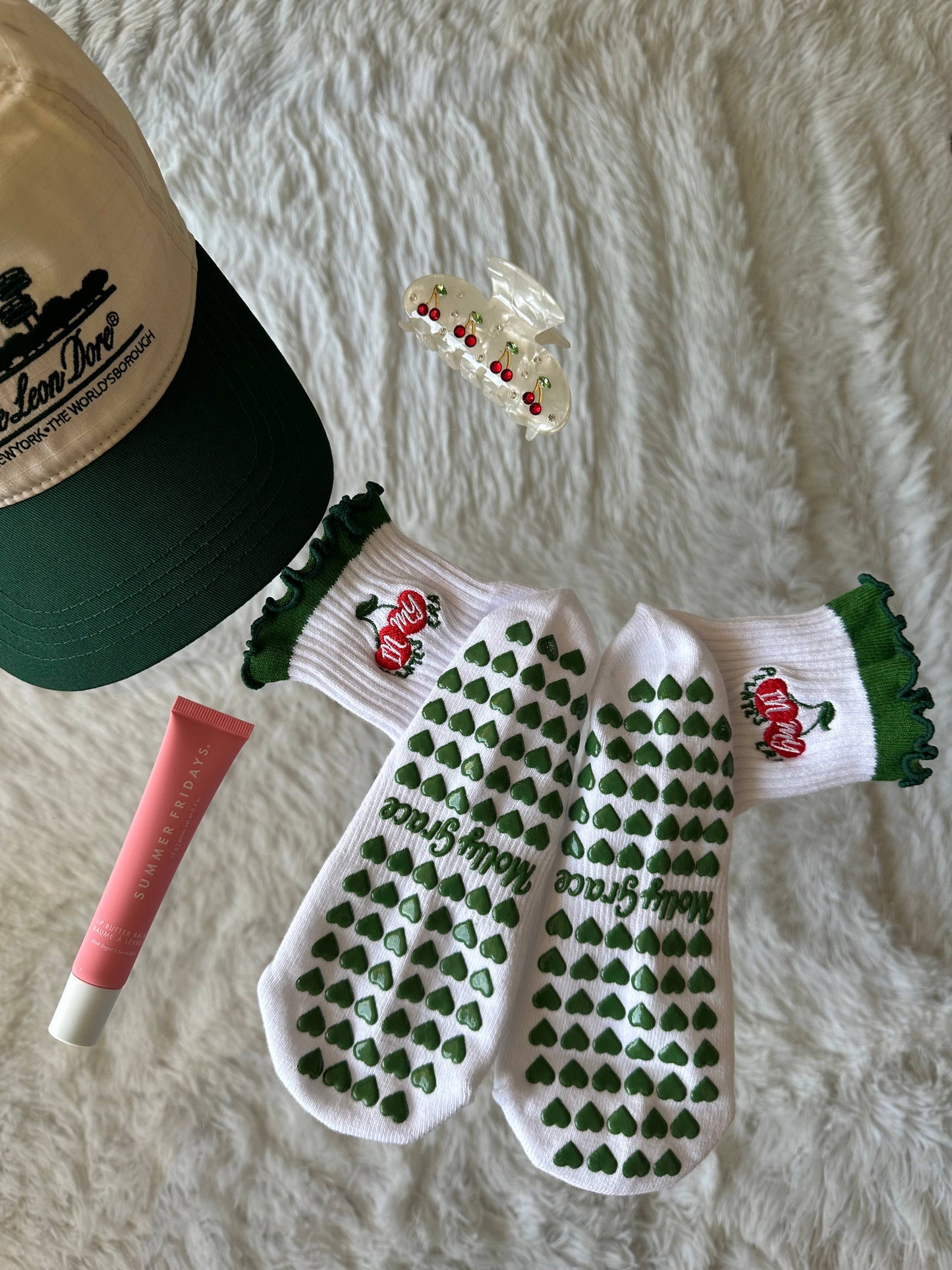 Cherry Pilates Era Grip Sock | Green