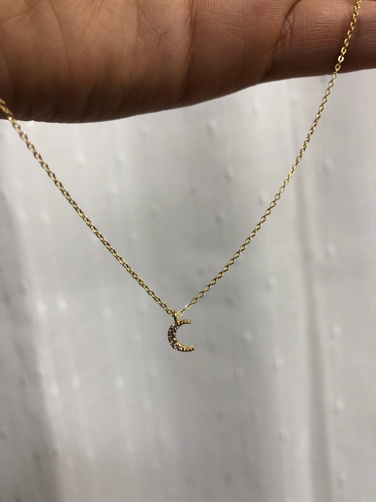 Tiny CZ Moon Necklace