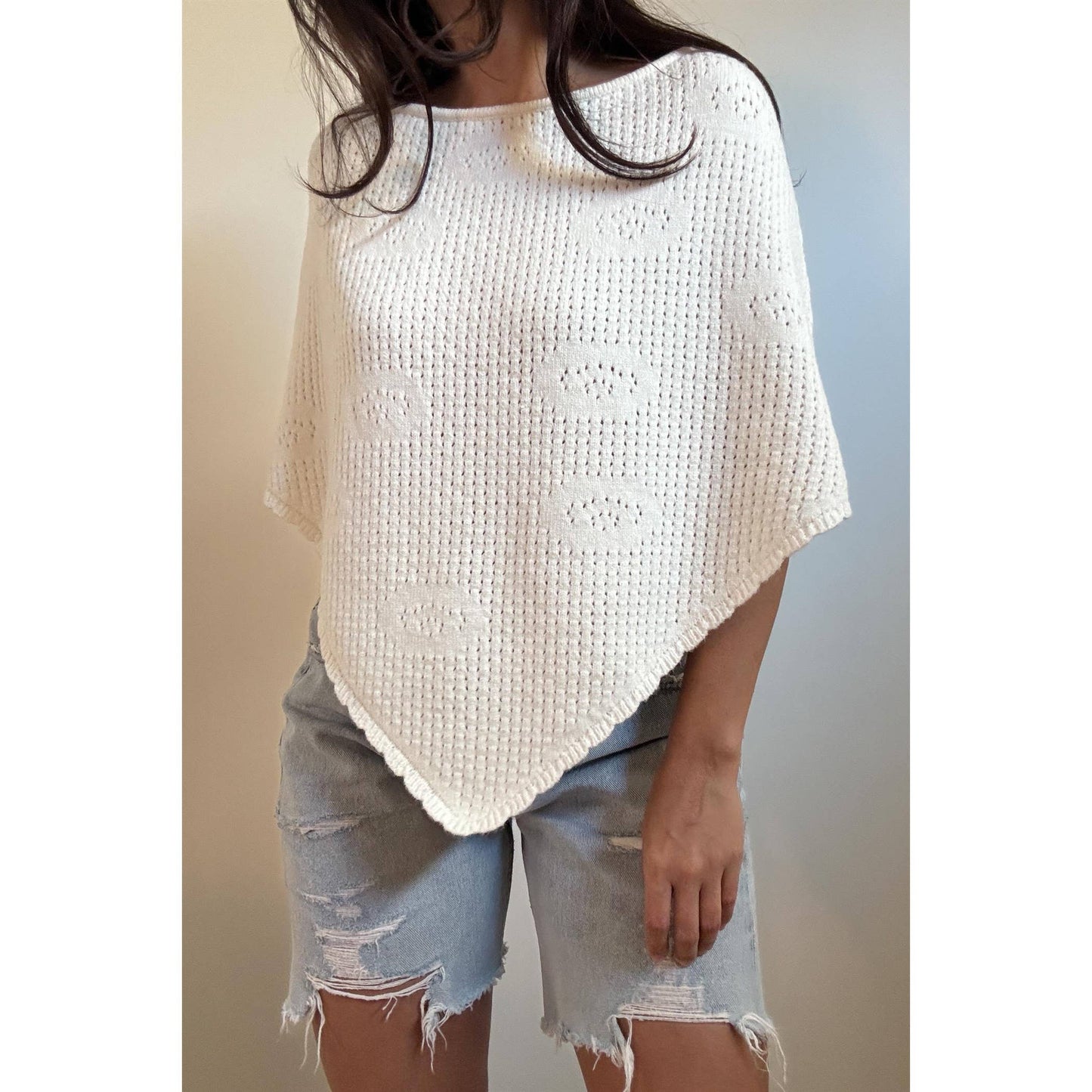 Rosette Knit Crochet Poncho