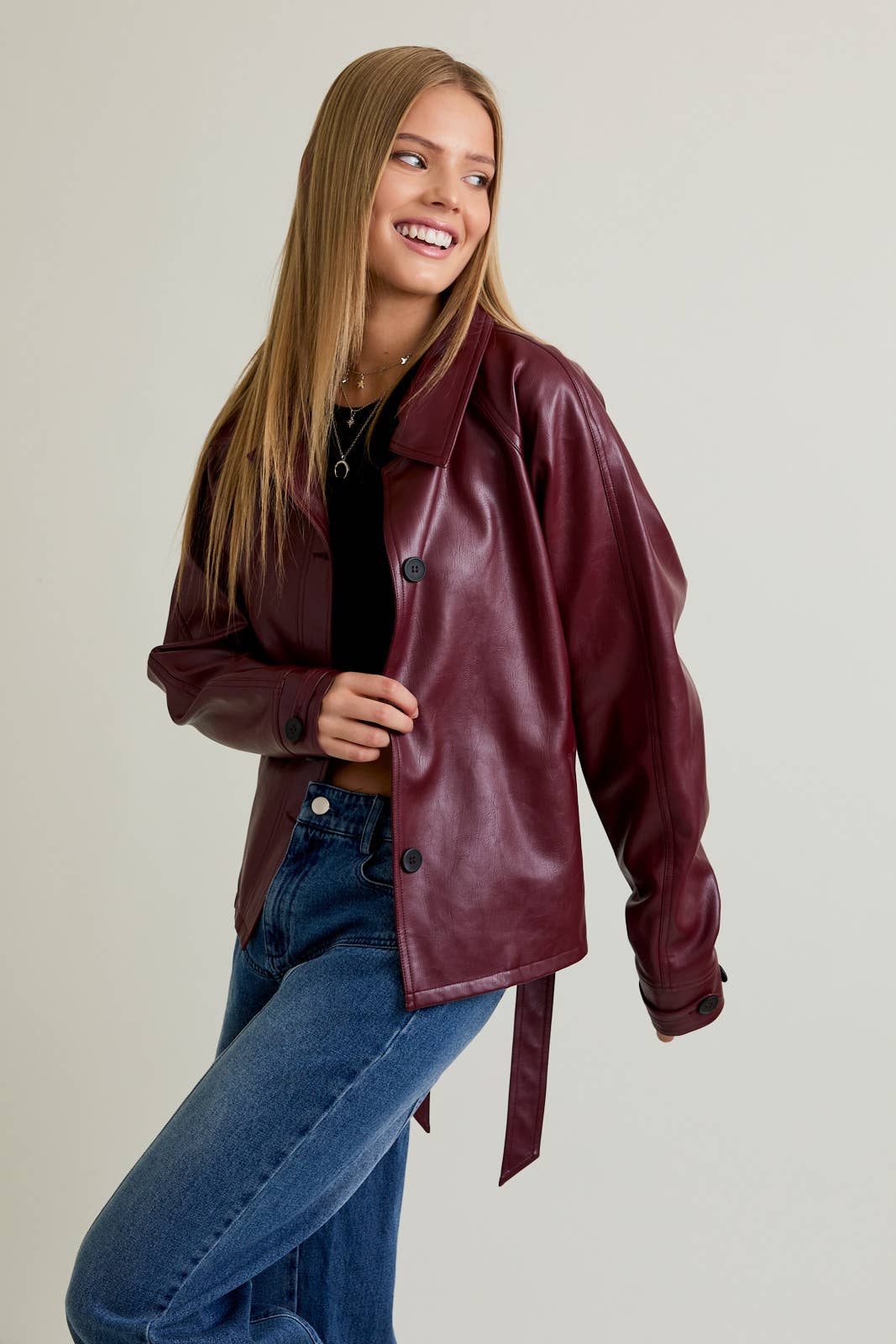 Merlot Leather Trench Coat