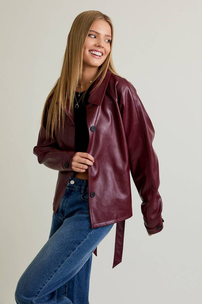Merlot Leather Trench Coat