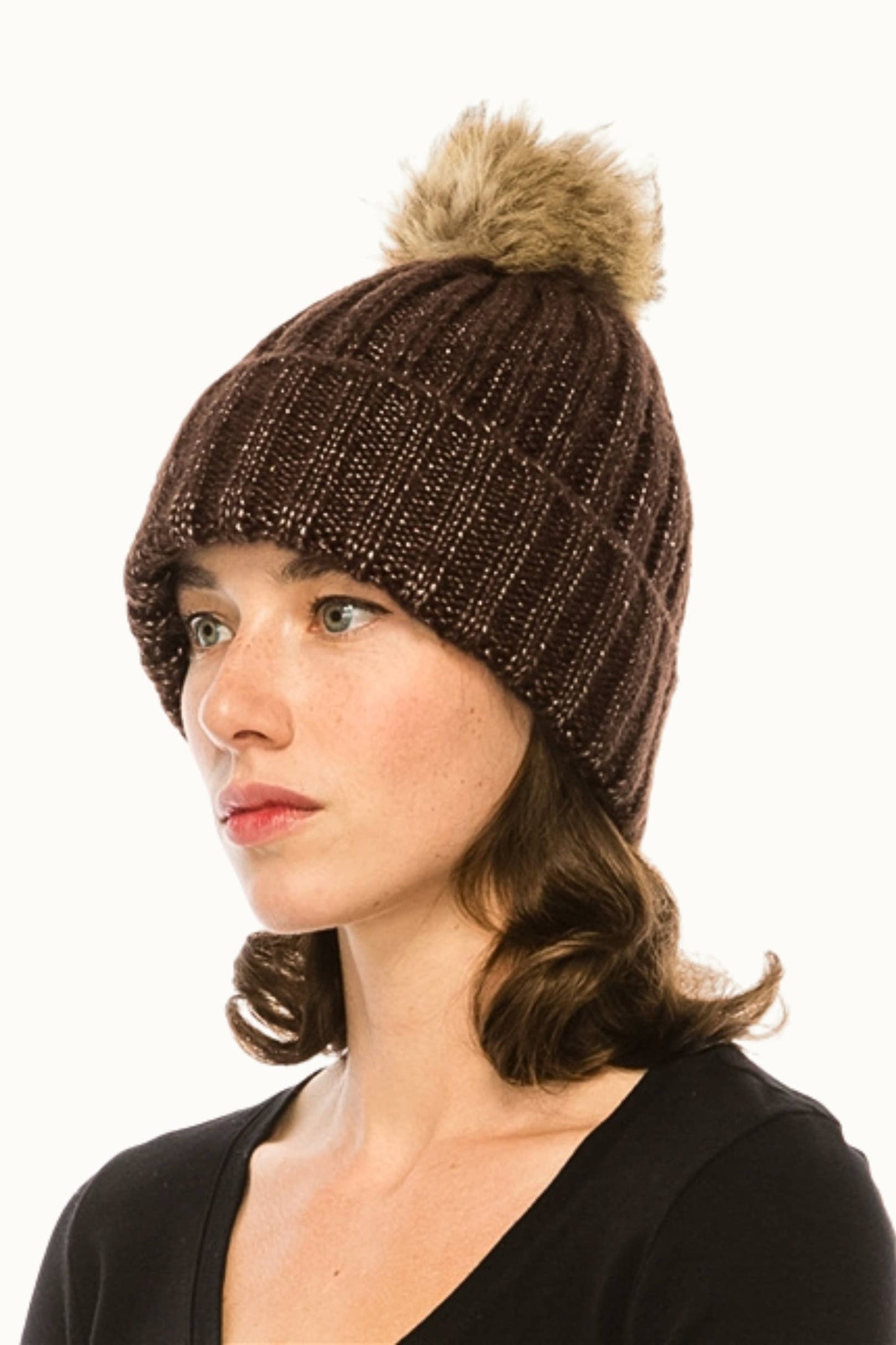 Lurex Sparkle Beanie w Pom Pom
