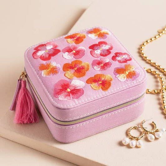 Sunshine & Flowers | Embroidered Travel Jewelry Case