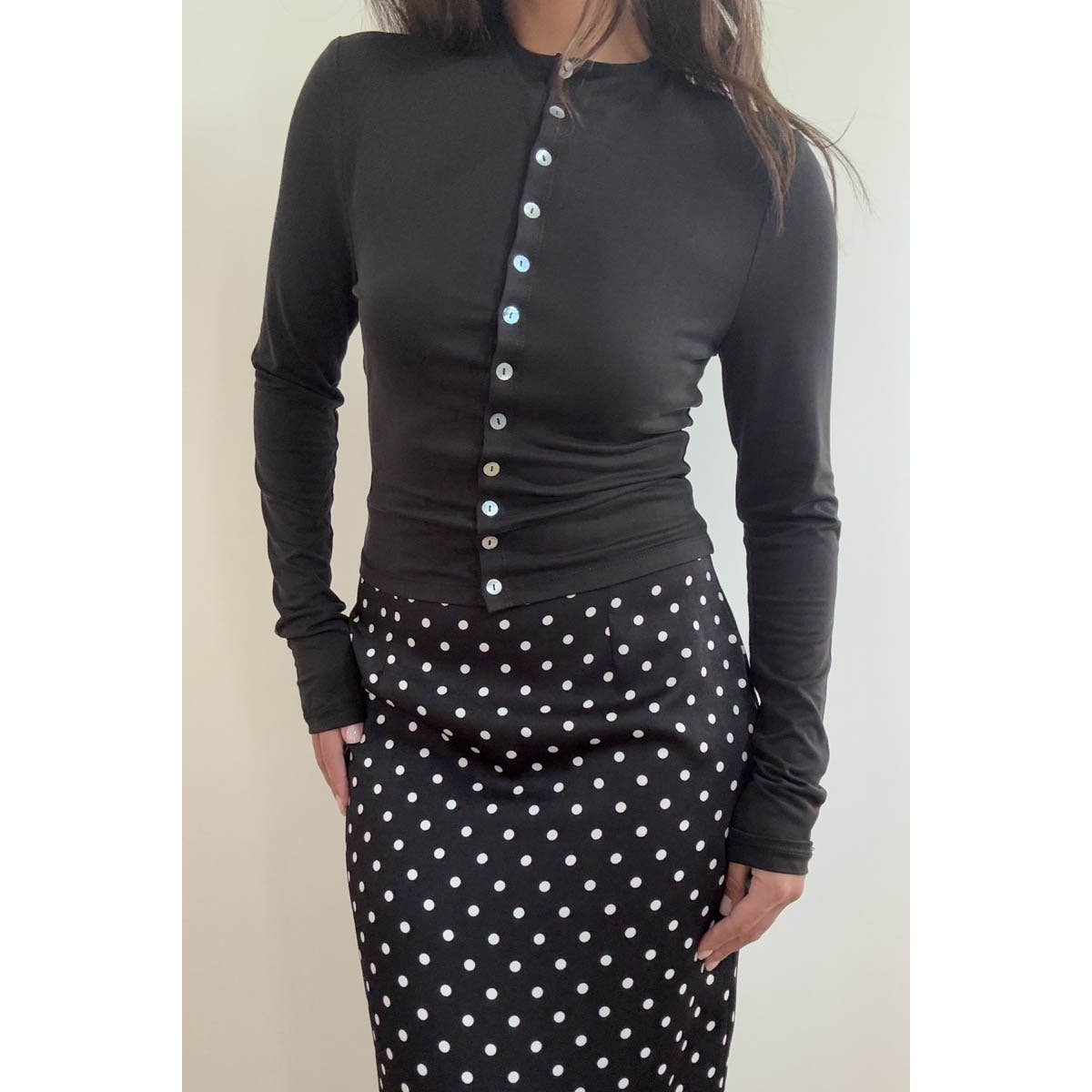 Margie Mock Neck Button Top