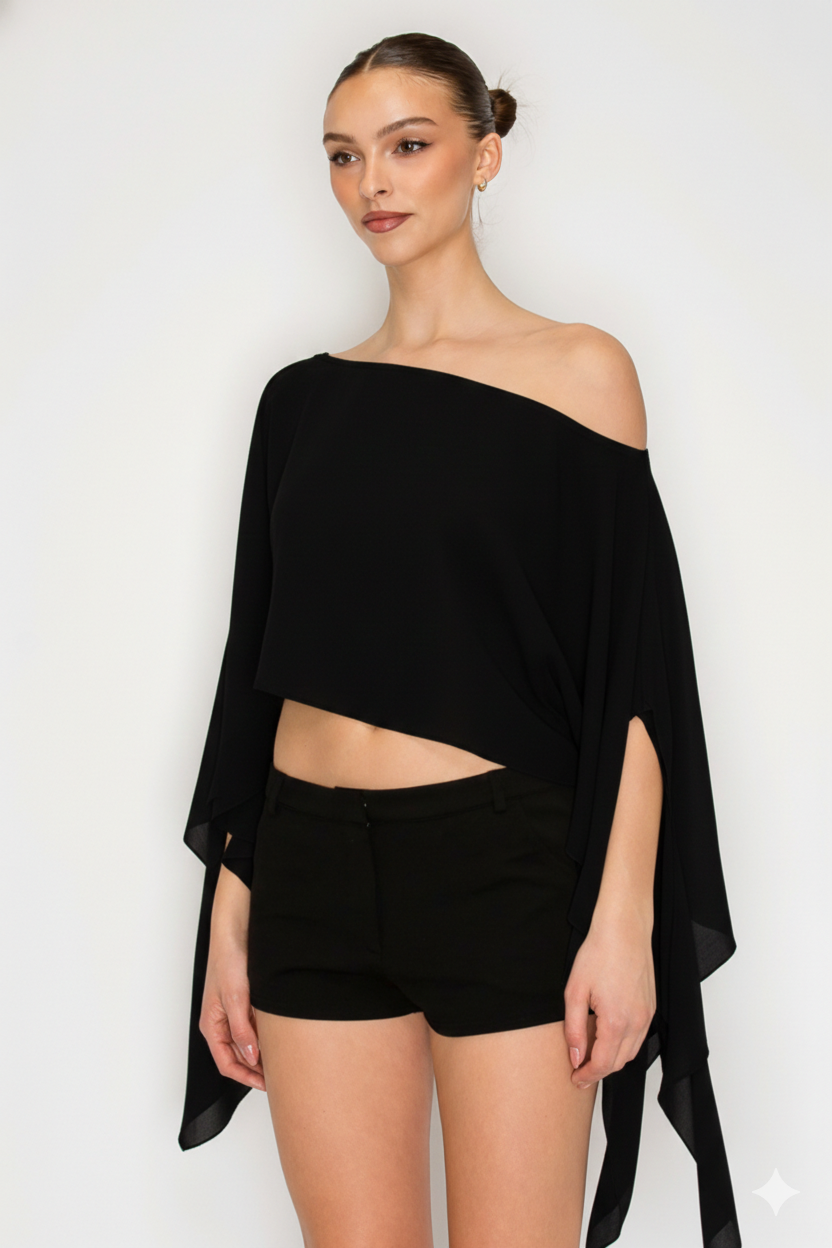 Riviera One-Shoulder Drape Crop Top