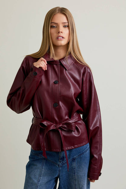 Merlot Leather Trench Coat