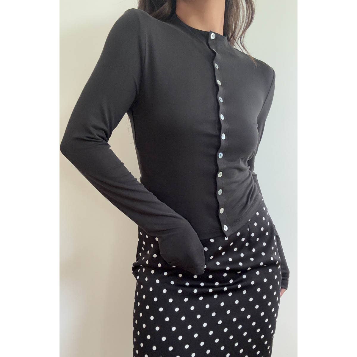 Margie Mock Neck Button Top