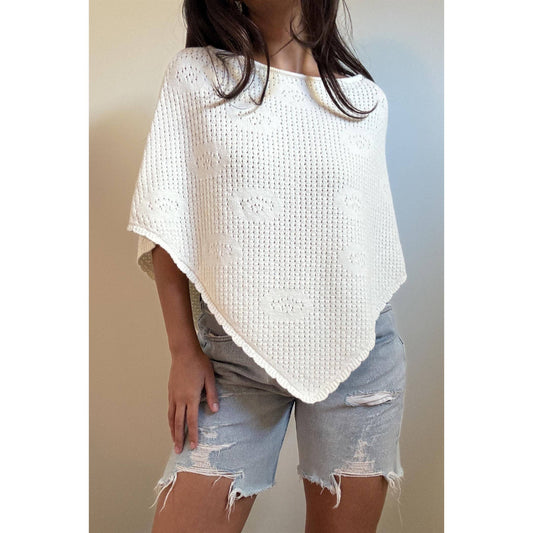 Rosette Knit Crochet Poncho