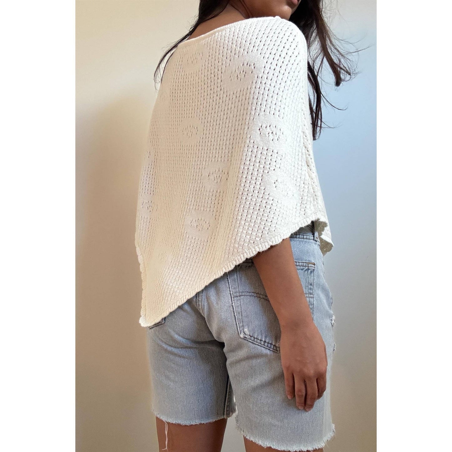 Rosette Knit Crochet Poncho