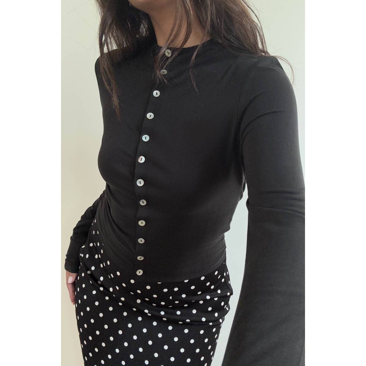 Margie Mock Neck Button Top