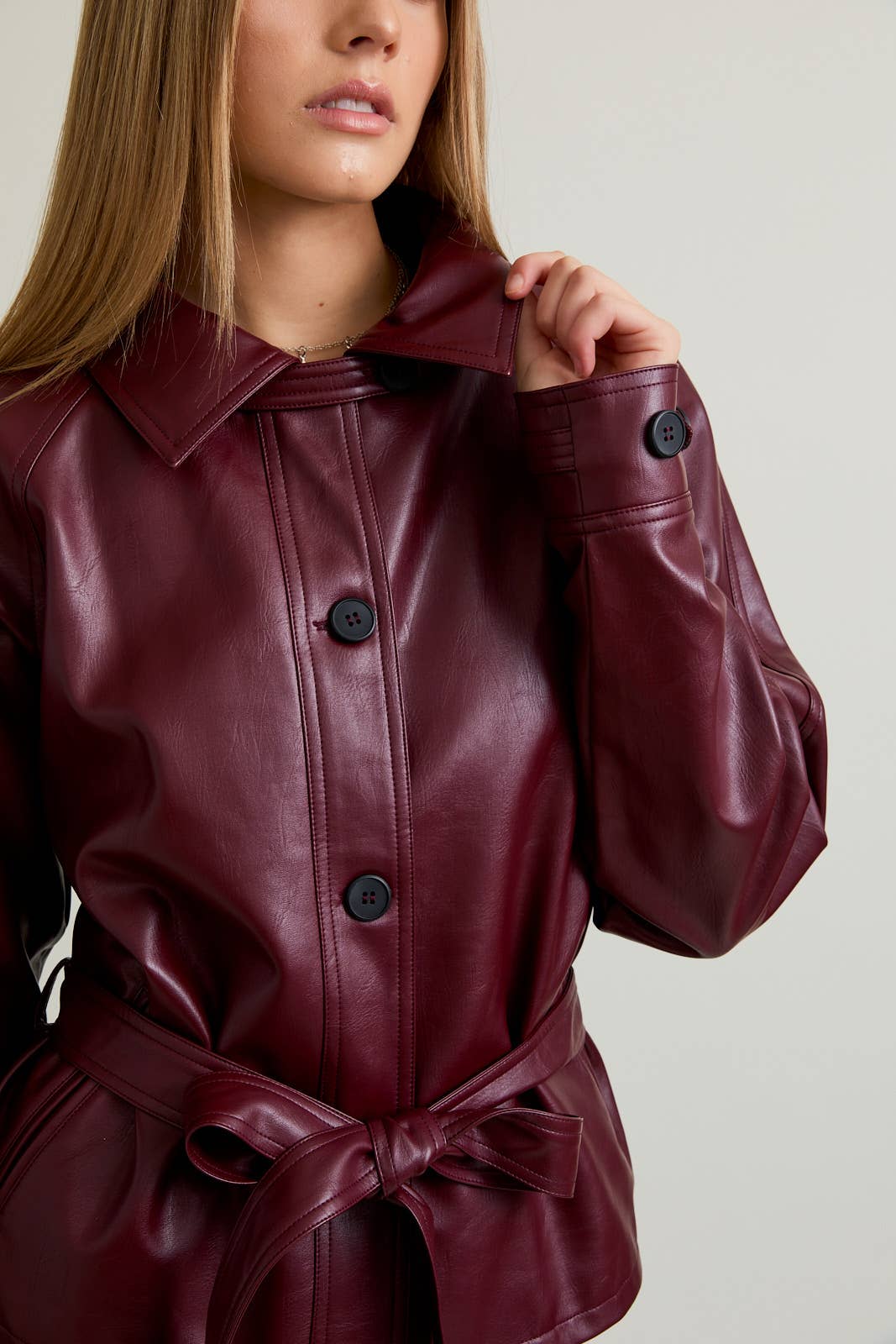 Merlot Leather Trench Coat