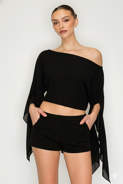Riviera One-Shoulder Drape Crop Top