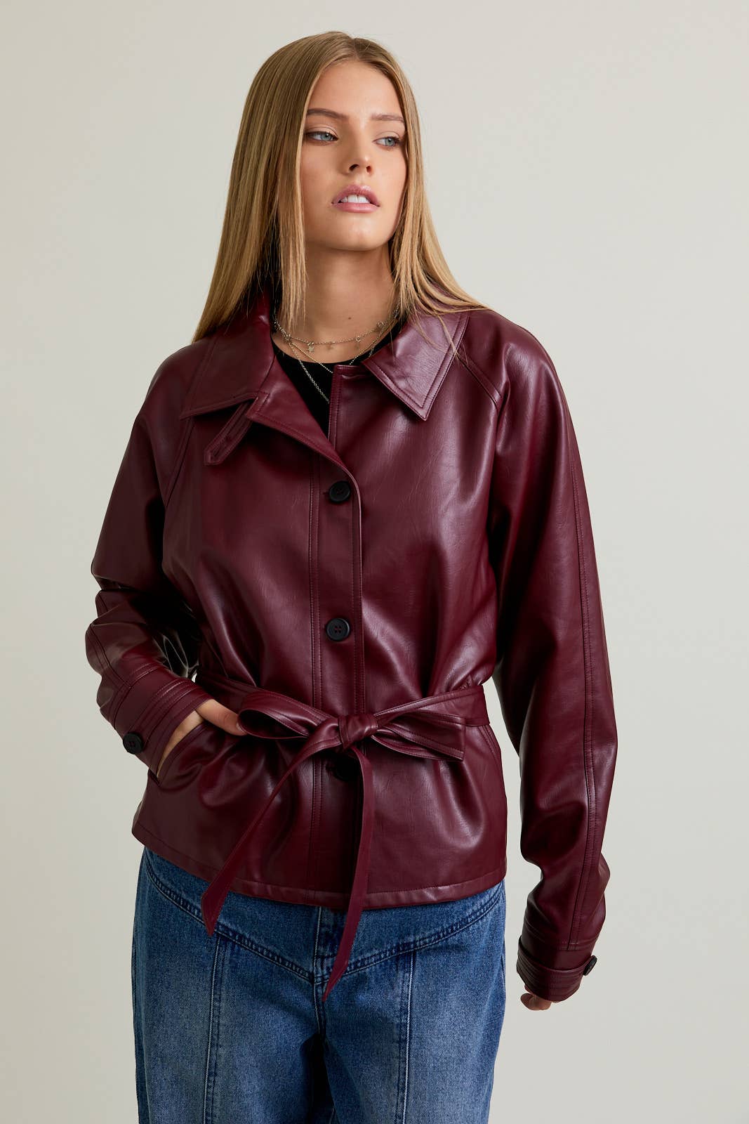 Merlot Leather Trench Coat