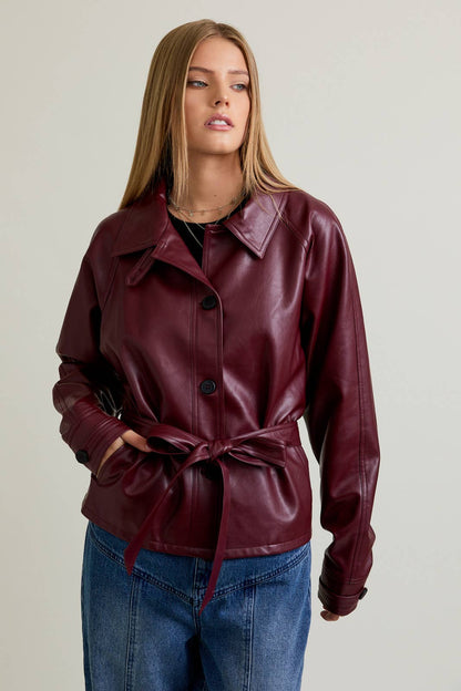 Merlot Leather Trench Coat