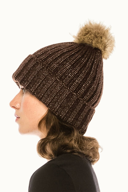 Lurex Sparkle Beanie w Pom Pom