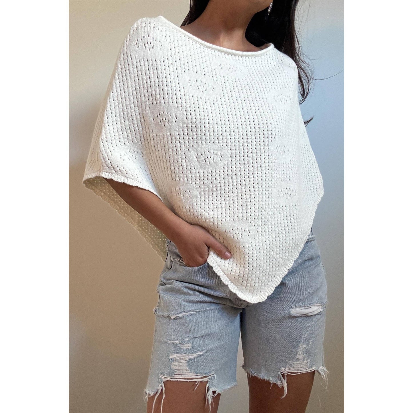 Rosette Knit Crochet Poncho