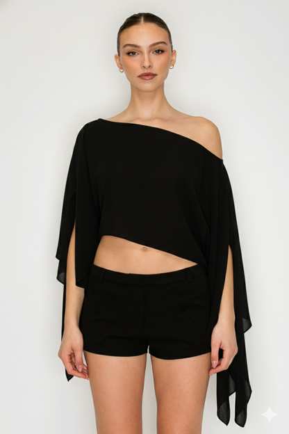 Riviera One-Shoulder Drape Crop Top